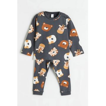 Pijama din bumbac cu design grafic - Gri antracit