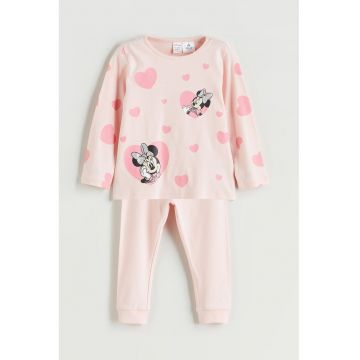 Pijama din bumbac cu design grafic - Roz pal