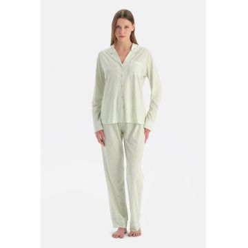 Pijama din bumbac si modal cu model - Verde deschis