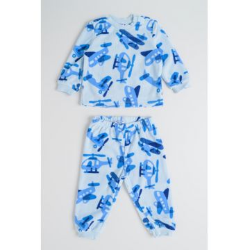 Pijama din material fleece cu model - Albastru pastel/Albastru deschis