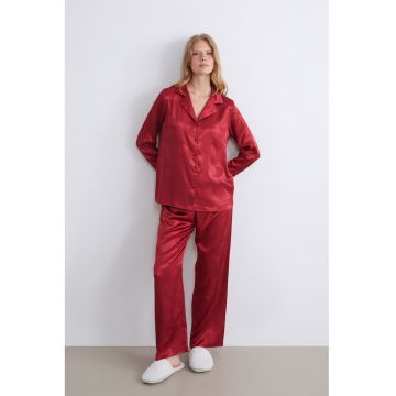 Pijama din satin cu pantaloni lungi - Rosu