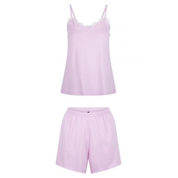 Pijama fara maneci cu decolteu in V si garnituri de dantela - Lila