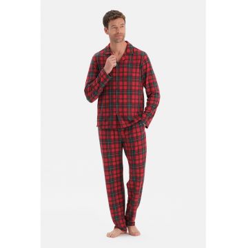 Pijama in carouri cu pantaloni lungi - Rosu/Alb/Verde englez