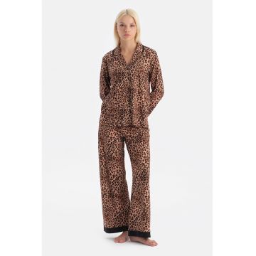 Pijama lejera cu model animal print - Negru/Maro deschis