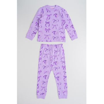 Pijama lunga cu imprimeu cu funda - Lila