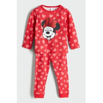 Pijama lunga cu inimi si Minnie Mouse - Rosu/Rosu deschis