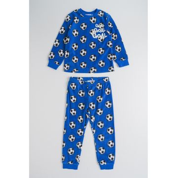 Pijama lunga cu model - Albastru pastel/Negru stins/Alb optic