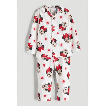 Pijama lunga de bumbac cu Minnie Mouse - Rosu/Alb/Negru