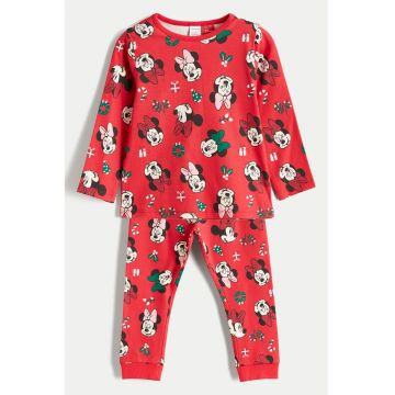 Pijama lunga de Craciun cu Minnie Mouse - Rosu/Negru