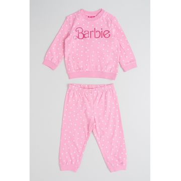 Pijama lunga din bumbac cu model - Alb/Roz