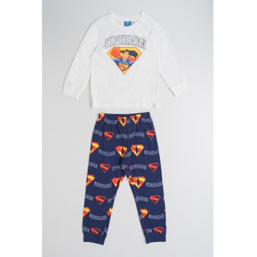 Pijama lunga din bumbac cu model cu Superman - Rosu/Alb/Bleumarin