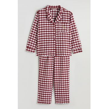 Pijama lunga in carouri - Alb/Rosu inchis