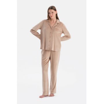 Pijama regular fit cu model uni - Bej