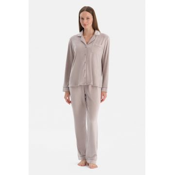 Pijama regular fit cu model uni - Gri deschis