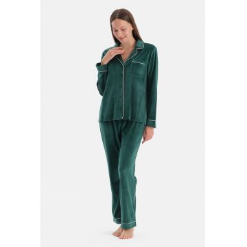 Pijama regular fit cu model uni - Verde inchis