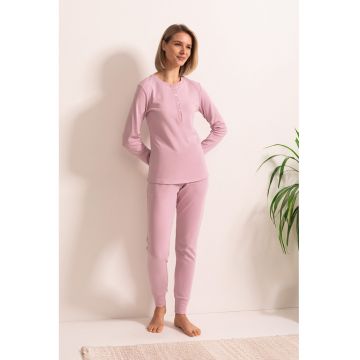 Pijama regular fit uni Andra - Roz prafuit