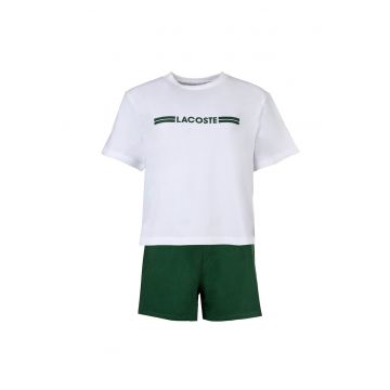 Pijama scurta cu imprimeu logo - Alb/Verde