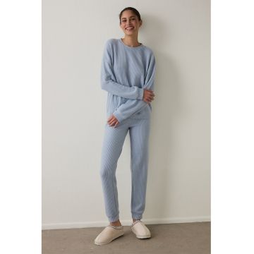 Pijama tricotata cu maneci cazute - Albastru prafuit