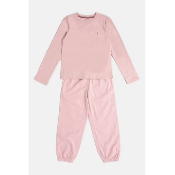 Pijama uni cu banda logo in talie - Roz prafuit