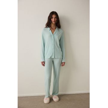 Pijama uni cu striatii - Albastru aquamarin