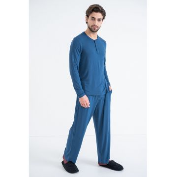 Pijama uni din amestec de modal - Albastru inchis