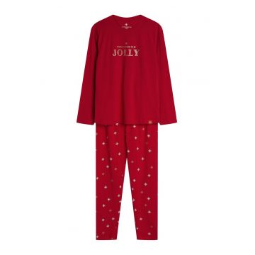 Pijamale dama -  Dotie - rosu cu fulgi de zapada -