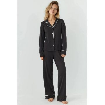 Pijamale dama  relaxat - maneca lunga - negru - jerseu
