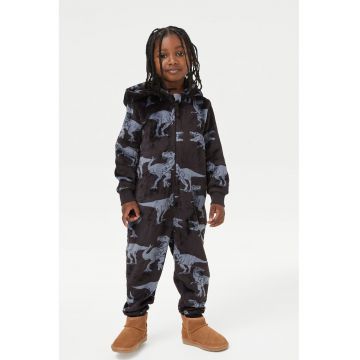 Salopeta de pijama cu aspect de catifea - Negru/Albastru indigo