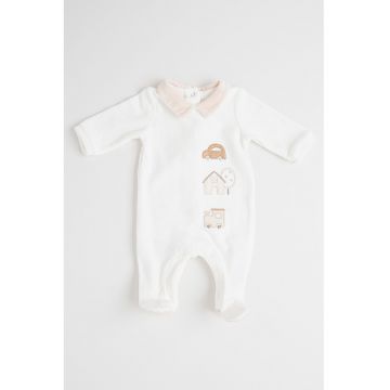 Salopeta de pijama din plus cu broderie - Alb murdar