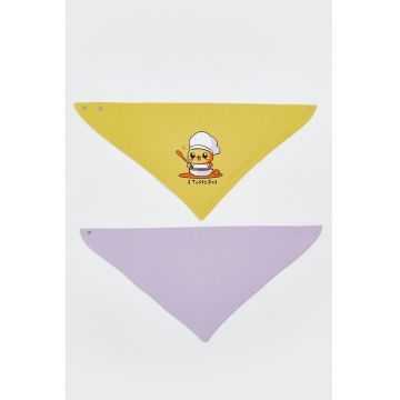 Set de bavetica din bumbac - 2 piese - Lila/Galben mustar