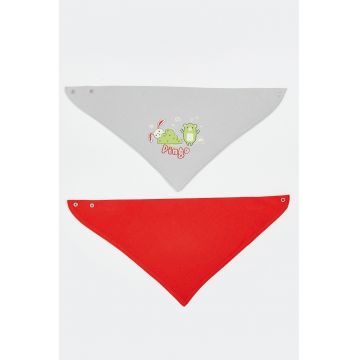 Set de bavetica din bumbac - 2 piese - Rosu/Verde/Gri deschis