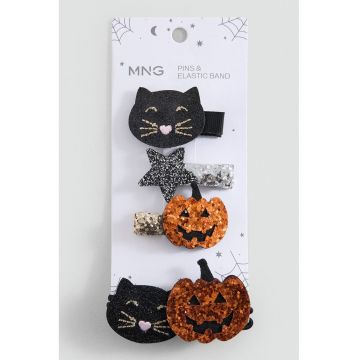 Set de elastice de par si agrafe - 5 piese - Negru/Portocaliu/Argintiu