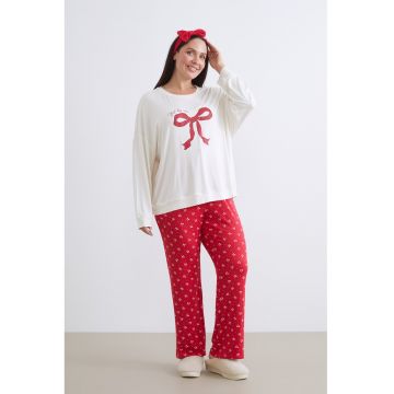 Set de pijama si bentita - Alb/Rosu vermillion