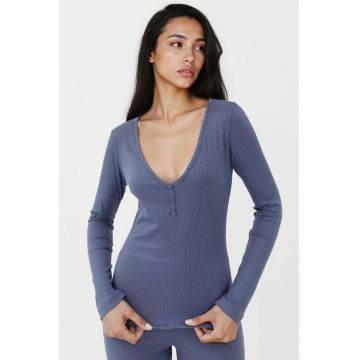 Set de pijamale -  decolteu in V - croiala larga - albastru glaciar - elastan/ poliester