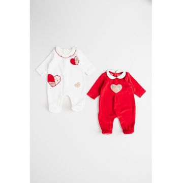 Set de salopete de pijama - 2 piese - Rosu/Alb murdar