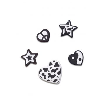 Set de talismane de cauciuc pentru saboti Jibbitz - 5 piese - Alb/Negru