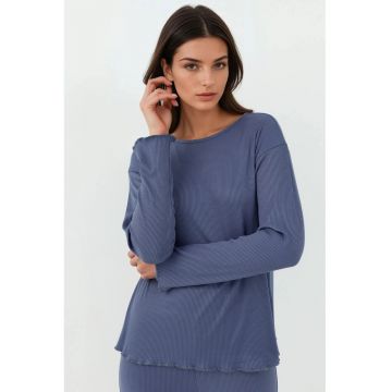 Set pijamale dama  talie inalta - maneca lunga - albastru inchis - jerseu