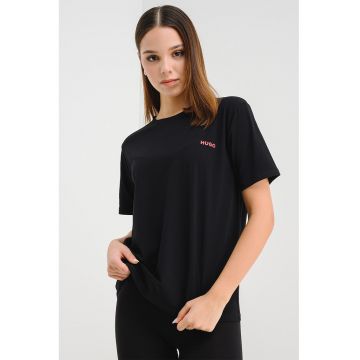 Bluza de pijama din amestec de bumbac cu decolteu la baza gatului - Negru