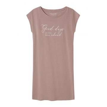 Camasa de noapte dama cu maneci scurte si imprimeu scris de mana - Delanie  Roz murdar