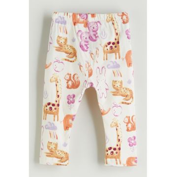 Pantaloni de pijama cu imprimeu cu animale si talie elastica - Alb fildes/Portocaliu stins/Ametist