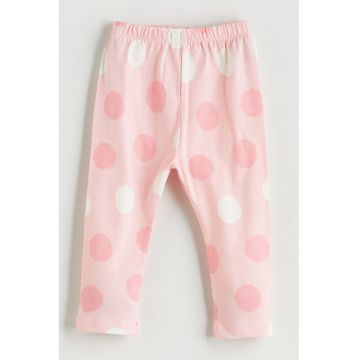 Pantaloni de pijama cu model cu buline si talie elastica - Alb/Roz somon
