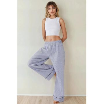 Pantaloni de pijama dama -  bumbac - dungi - albastru - poliester