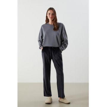 Pantaloni de pijama din catifea cu snur in talie - Negru stins