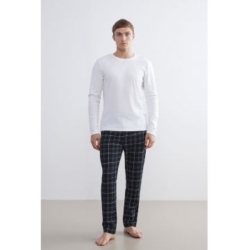 Pantaloni de pijama in carouri cu snur - Negru/Gri