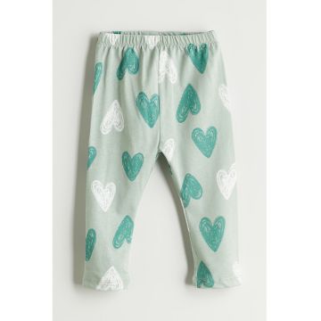 Pantaloni lungi de pijama cu inimi - Verde pal