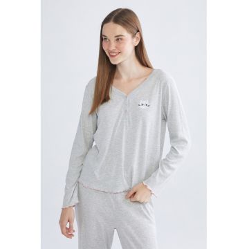 Pijama cu detaliu grafic Henlet - Gri deschis