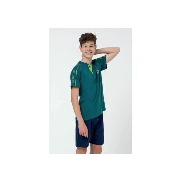 Pijama cu guler Henley - Verde