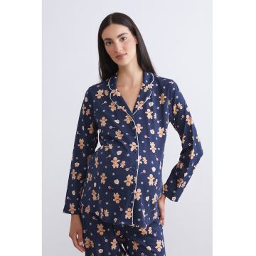 Pijama cu imprimeu de Craciun - Bej/Bleumarin