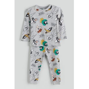 Pijama cu imprimeu desene animate - Verde/Galben/Gri melange
