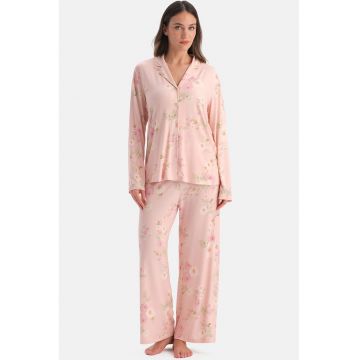 Pijama cu imprimeu floral - Piersica